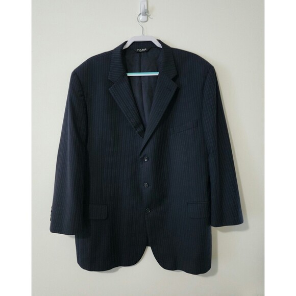 JoS A Bank Mens Wool Pinstripe Blazer Jacket Black 3-Button Notch Lapel Size 52R - Picture 2 of 9